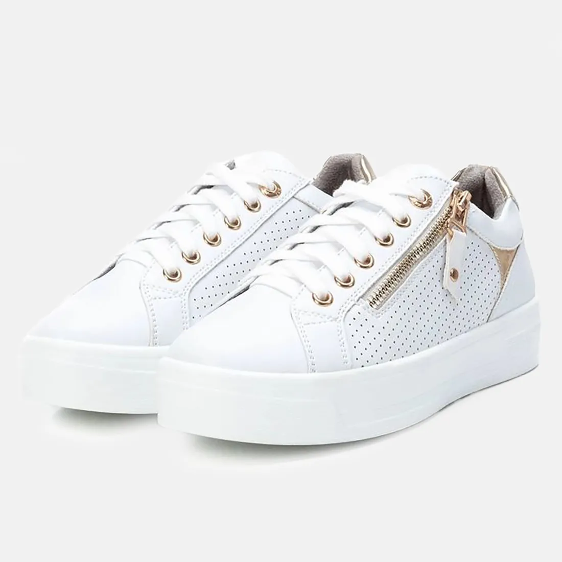 Sneakers Xti da donna in ecopelle bianca con zip
