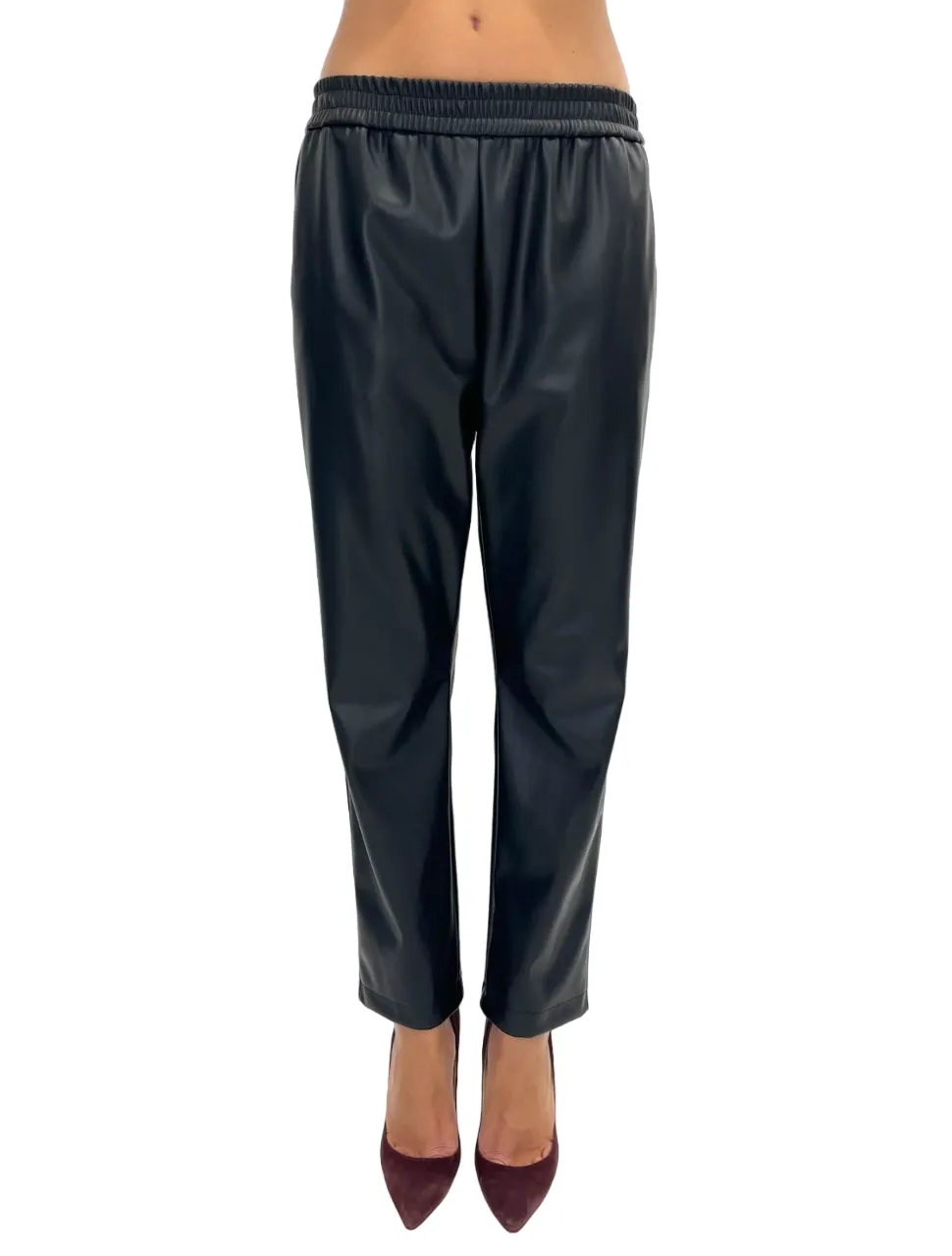 SOLOTRE   PANTALONE NERO IN SIMILPELLE