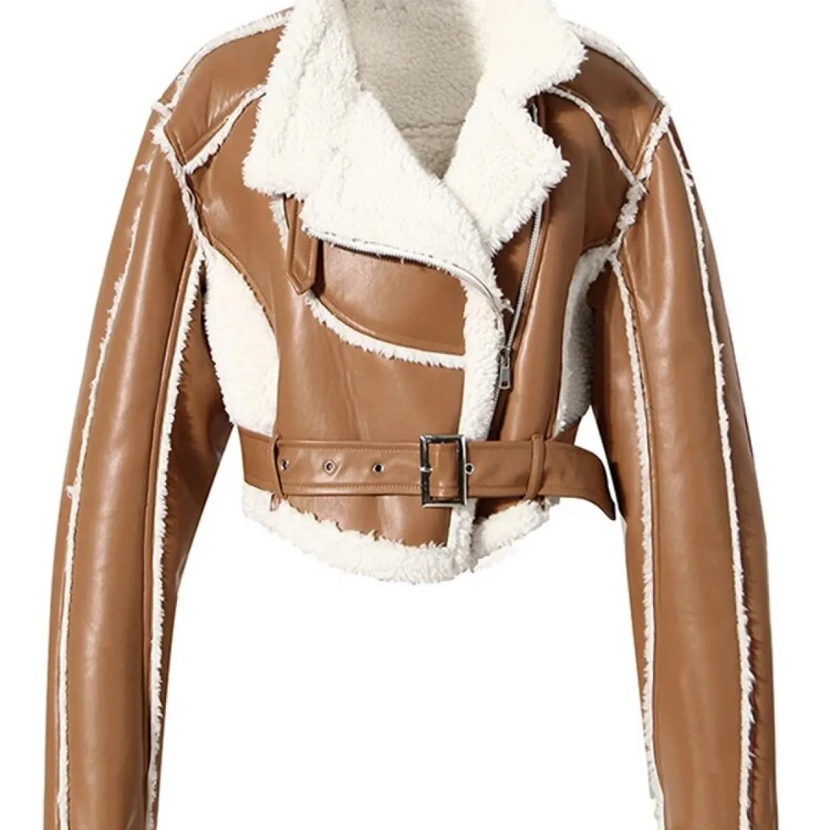 Soprabito con giacca in pelliccia sintetica patchwork da donna con cerniera invernale 2023 più recente di High Street