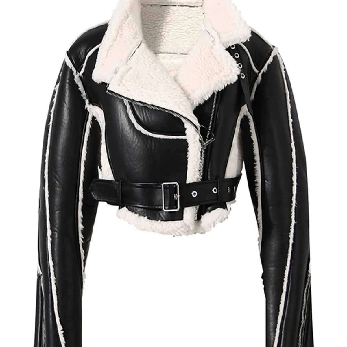 Soprabito con giacca in pelliccia sintetica patchwork da donna con cerniera invernale 2023 più recente di High Street
