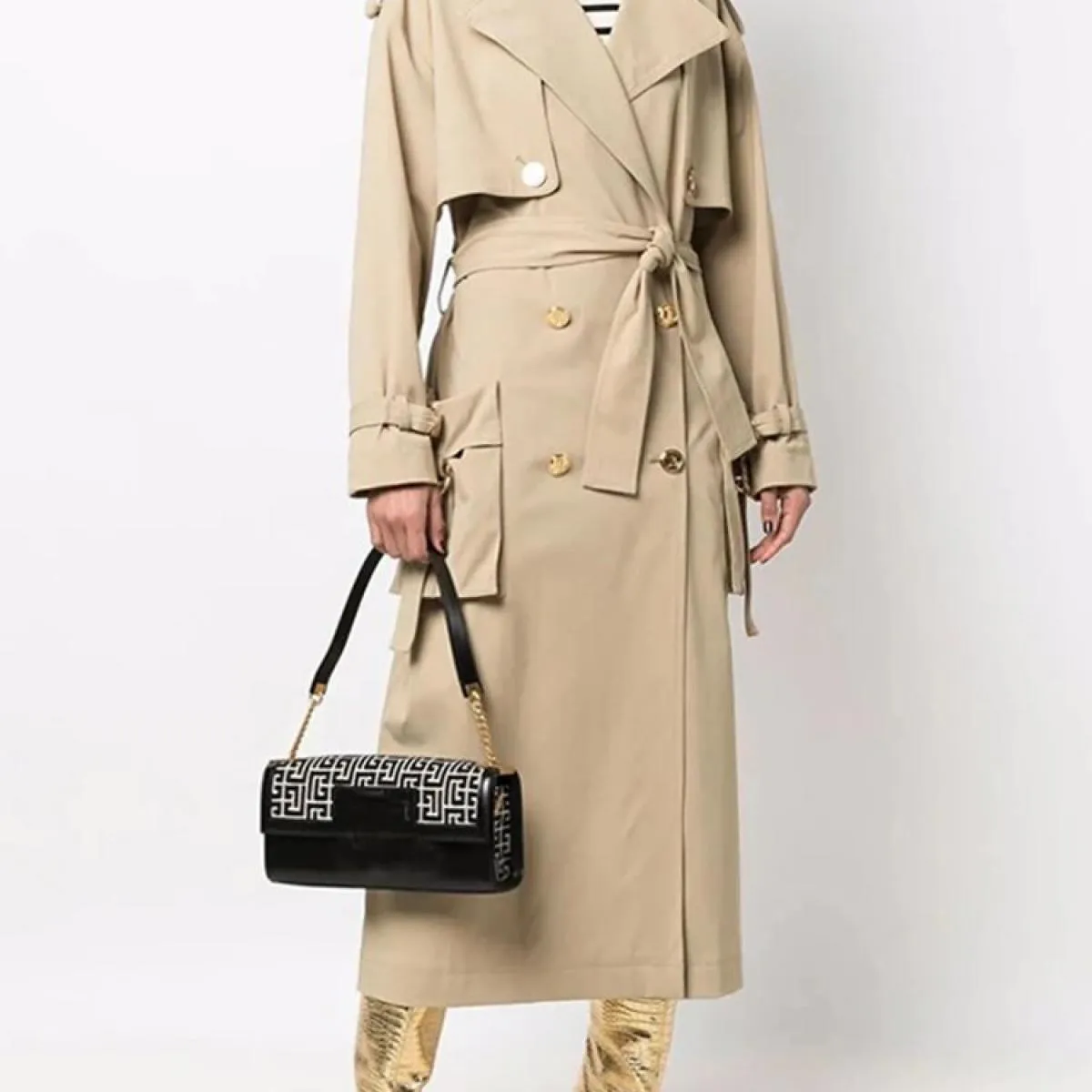 Soprabito Trench Alto 2023 Autunno Inverno Moda Donna Elegante Doppio Petto