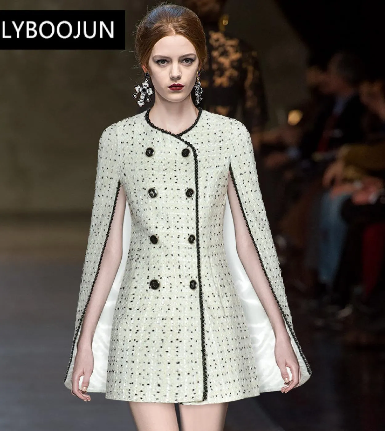 Stilista Autunno Casual Soprabito Cappotto Donna Doppio Petto Perline Maniche Raglan High Street Fashion Soprabito