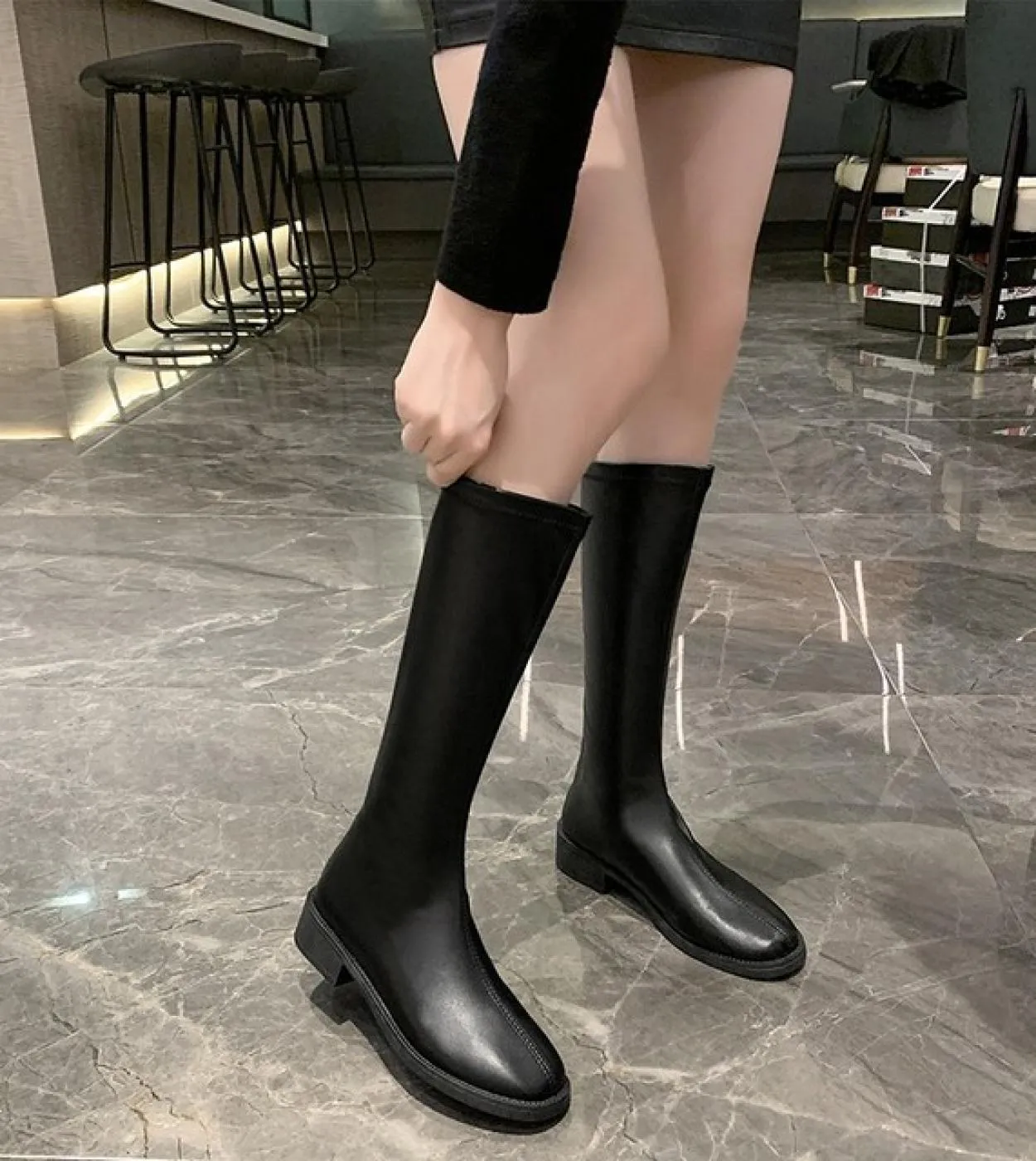 Stivali alti al ginocchio da donna Soft Pu Stivali lunghi da donna Slip On Stivali da donna Piattaforma spessa Scarpe da donna i