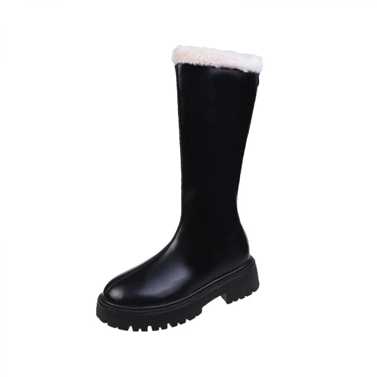 Stivali alti alla coscia caldi in peluche da donna 2023 Stivali invernali in velluto con punta tonda Suola spessa Stivali da nev