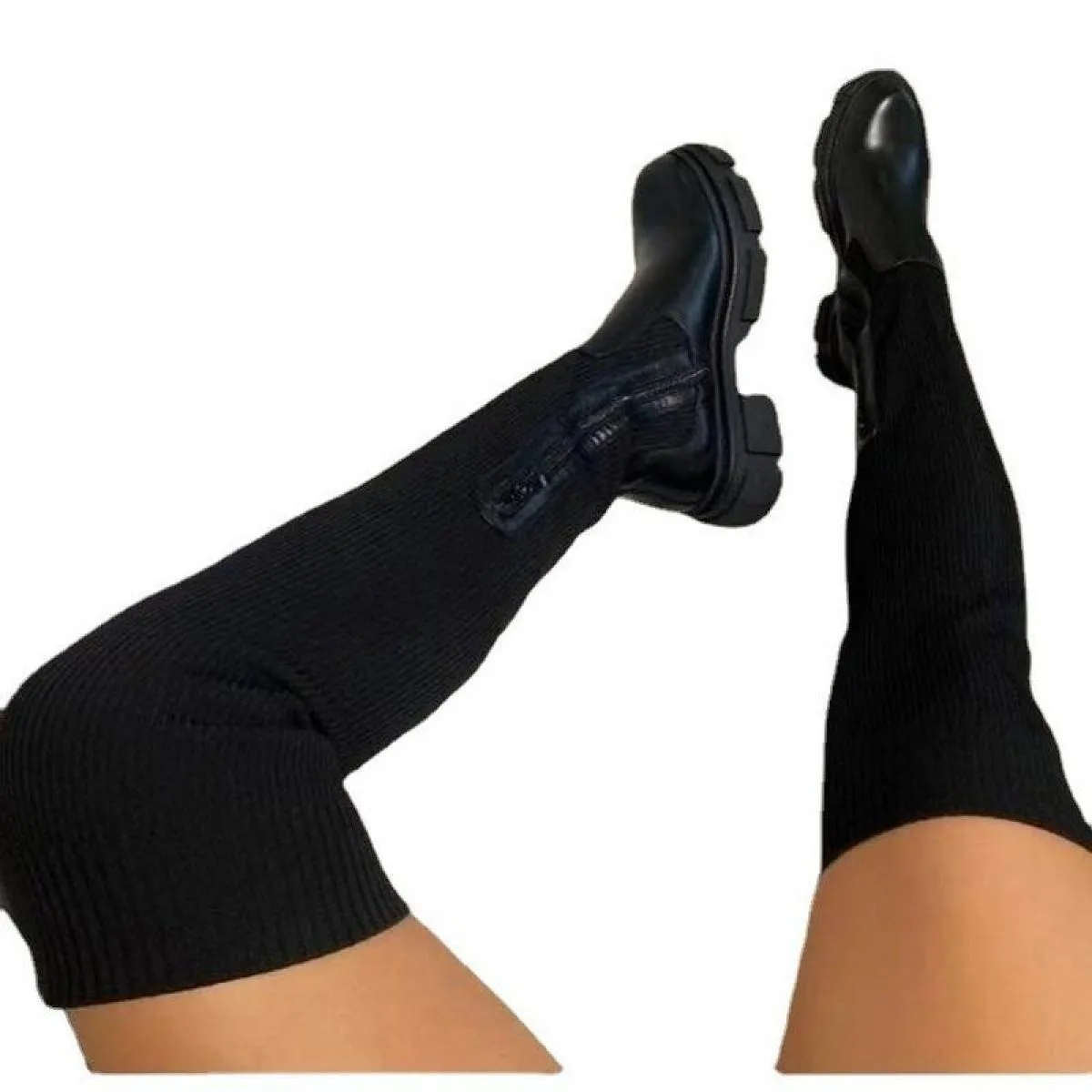 Stivali alti alla coscia europei Stivali al ginocchio in peluche casual da donna Stivali lunghi in pelle da donna firmati di mar