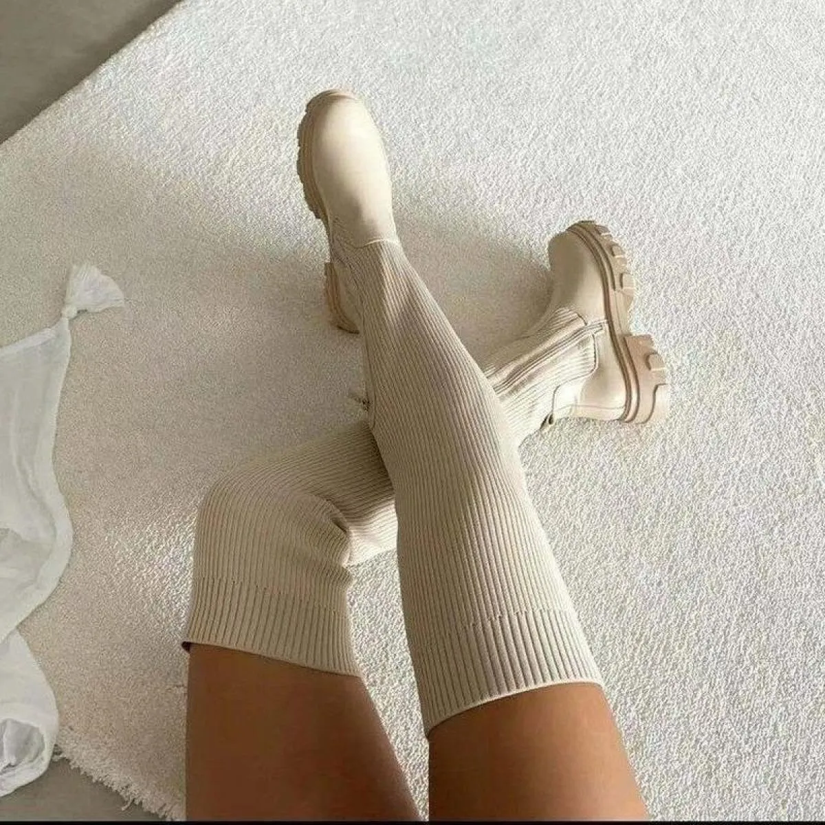 Stivali alti alla coscia europei Stivali al ginocchio in peluche casual da donna Stivali lunghi in pelle da donna firmati di mar