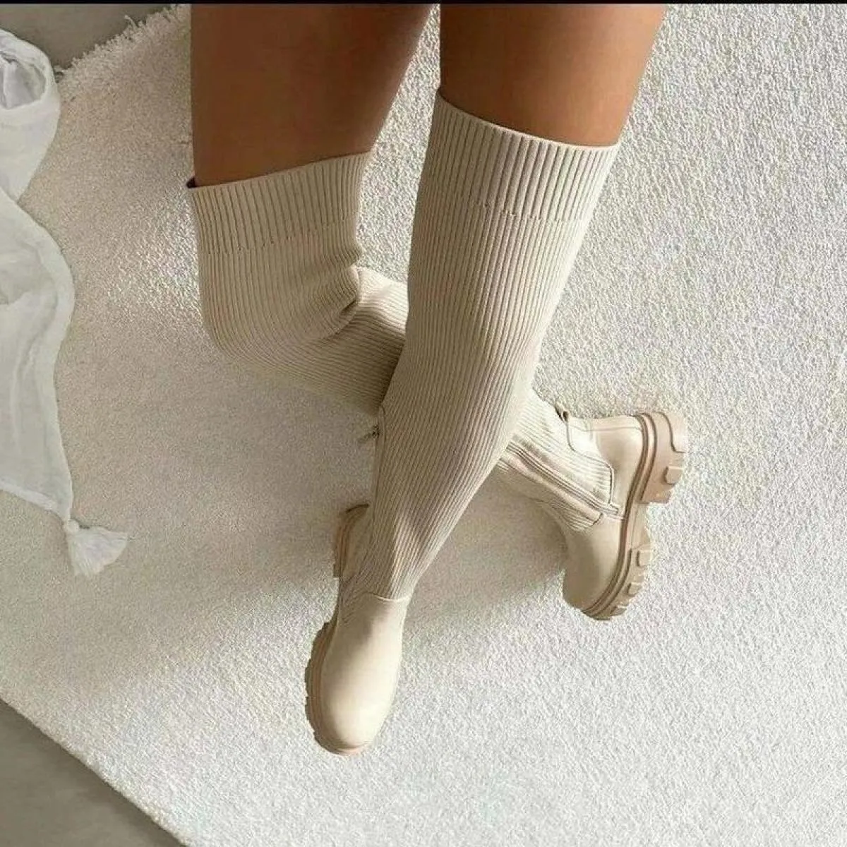Stivali alti alla coscia europei Stivali al ginocchio in peluche casual da donna Stivali lunghi in pelle da donna firmati di mar