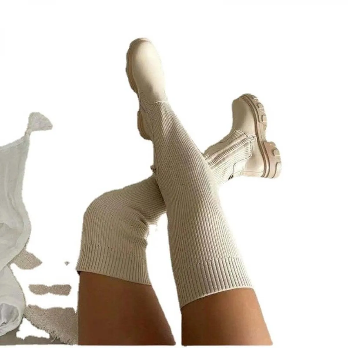 Stivali alti alla coscia europei Stivali al ginocchio in peluche casual da donna Stivali lunghi in pelle da donna firmati di mar