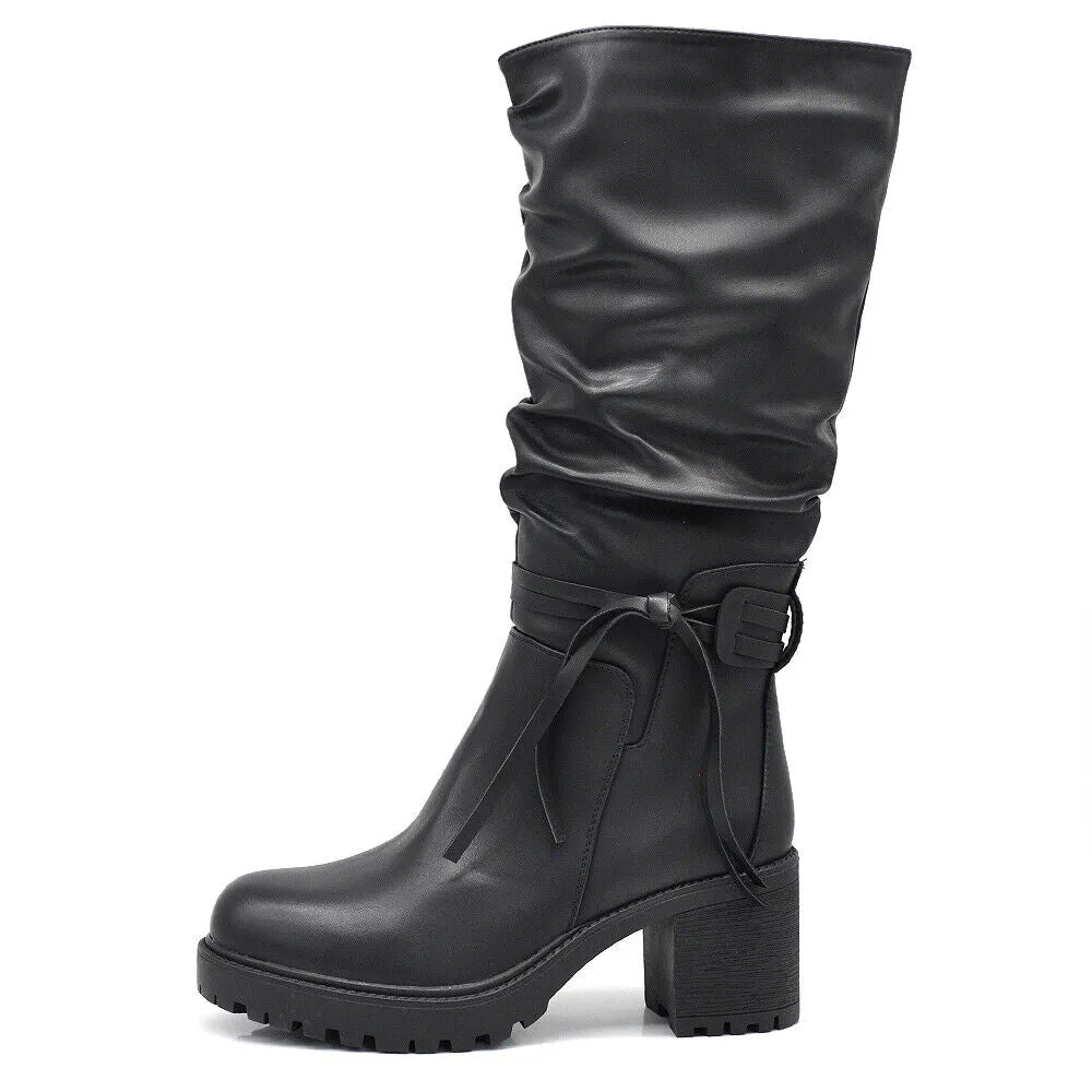 Stivali Alti Da Donna Con Frange Tacco Grosso Plateau 6641 nero camel