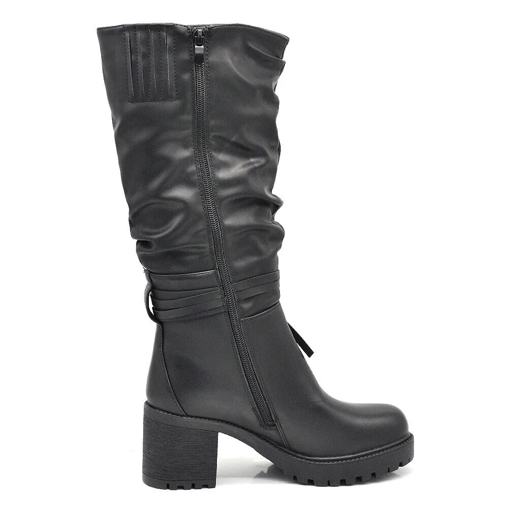 Stivali Alti Da Donna Con Frange Tacco Grosso Plateau 6641 nero camel