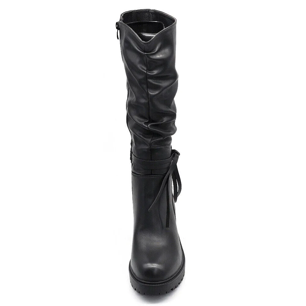 Stivali Alti Da Donna Con Frange Tacco Grosso Plateau 6641 nero camel
