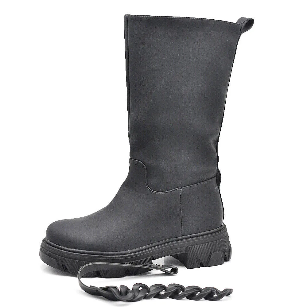 Stivali Alti Da Donna Stile Galosce Calosce Con Platform Catena Track WS085