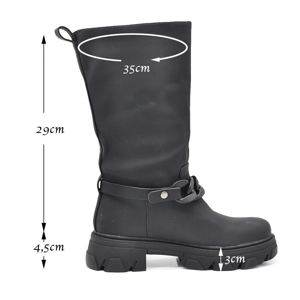 Stivali Alti Da Donna Stile Galosce Calosce Con Platform Catena Track WS085