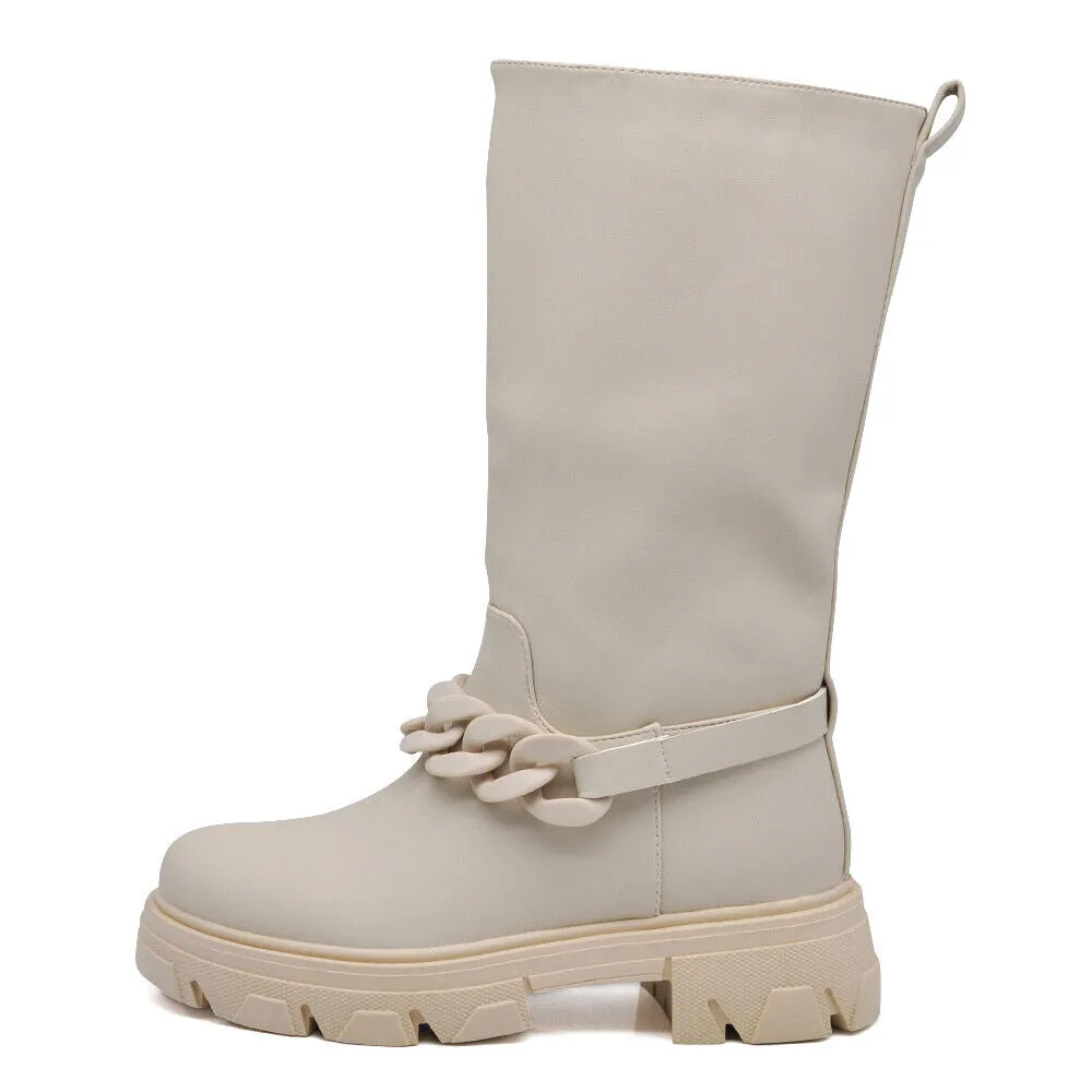 Stivali Alti Da Donna Stile Galosce Calosce Con Platform Catena Track WS085