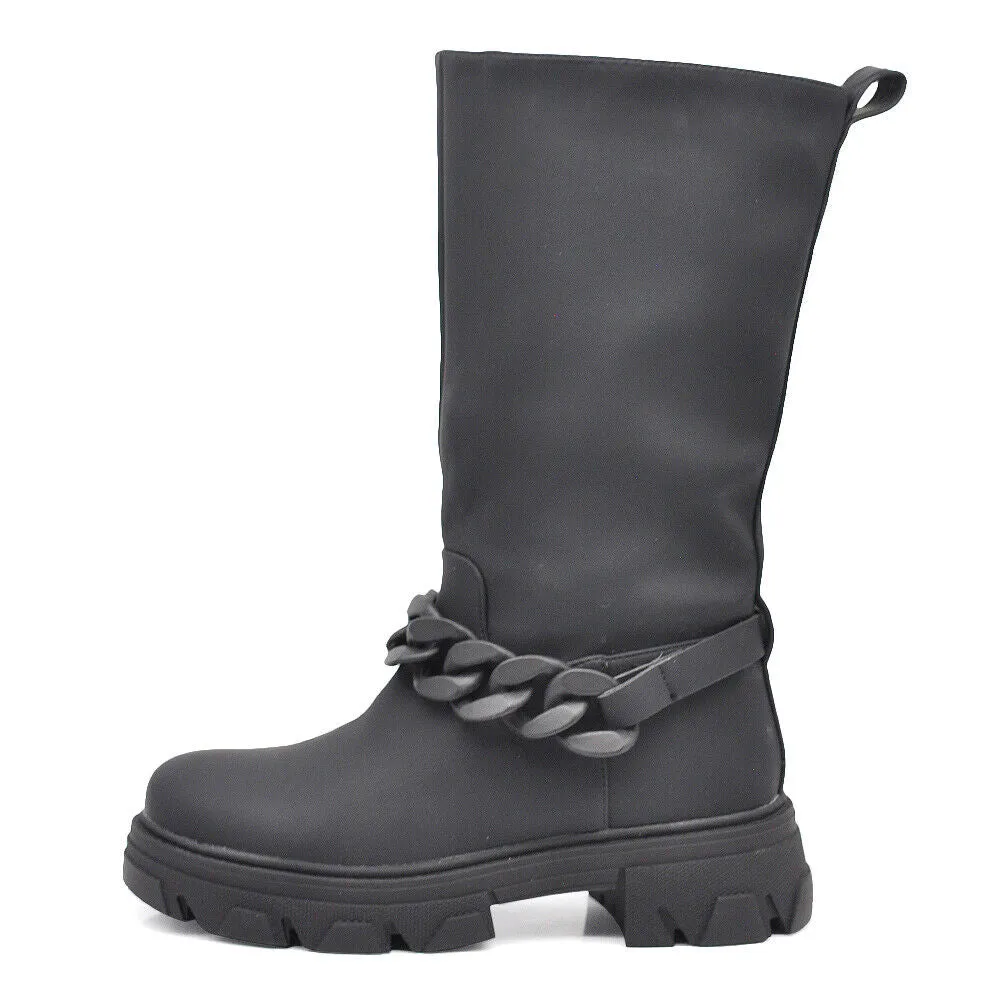 Stivali Alti Da Donna Stile Galosce Calosce Con Platform Catena Track WS085