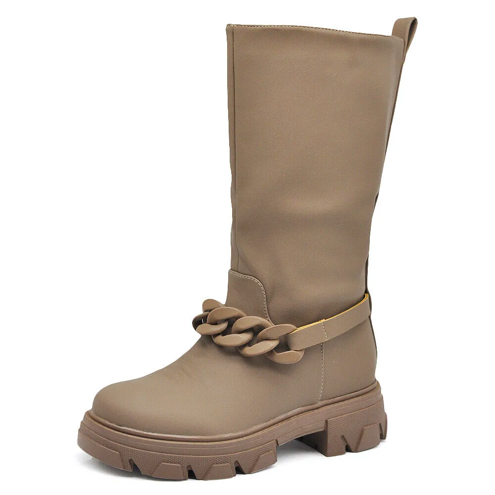 Stivali Alti Da Donna Stile Galosce Calosce Con Platform Catena Track WS085