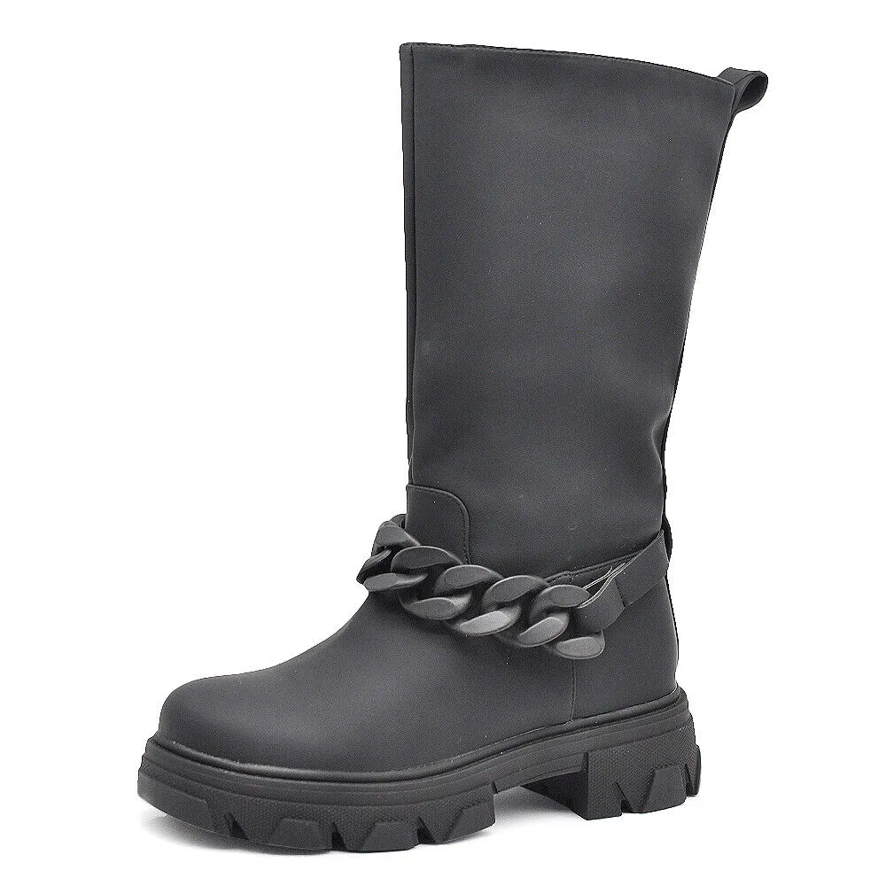 Stivali Alti Da Donna Stile Galosce Calosce Con Platform Catena Track WS085