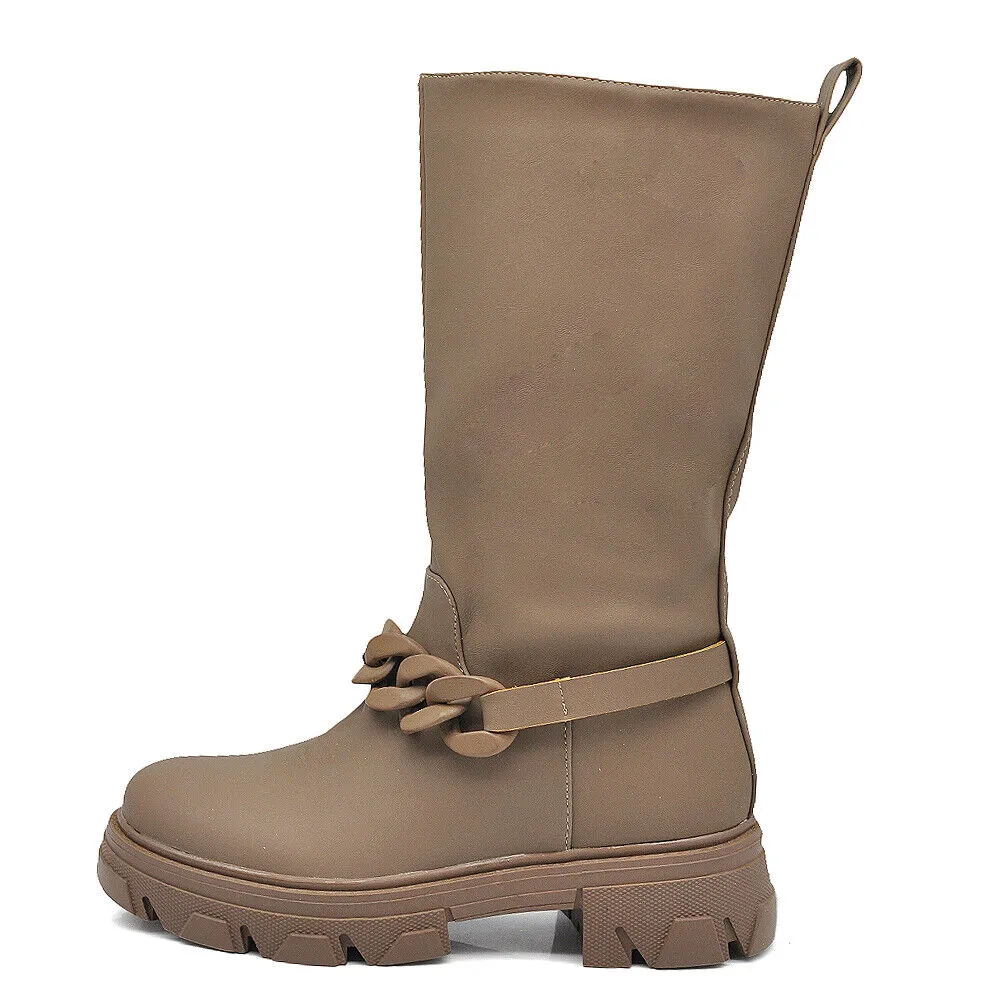 Stivali Alti Da Donna Stile Galosce Calosce Con Platform Catena Track WS085