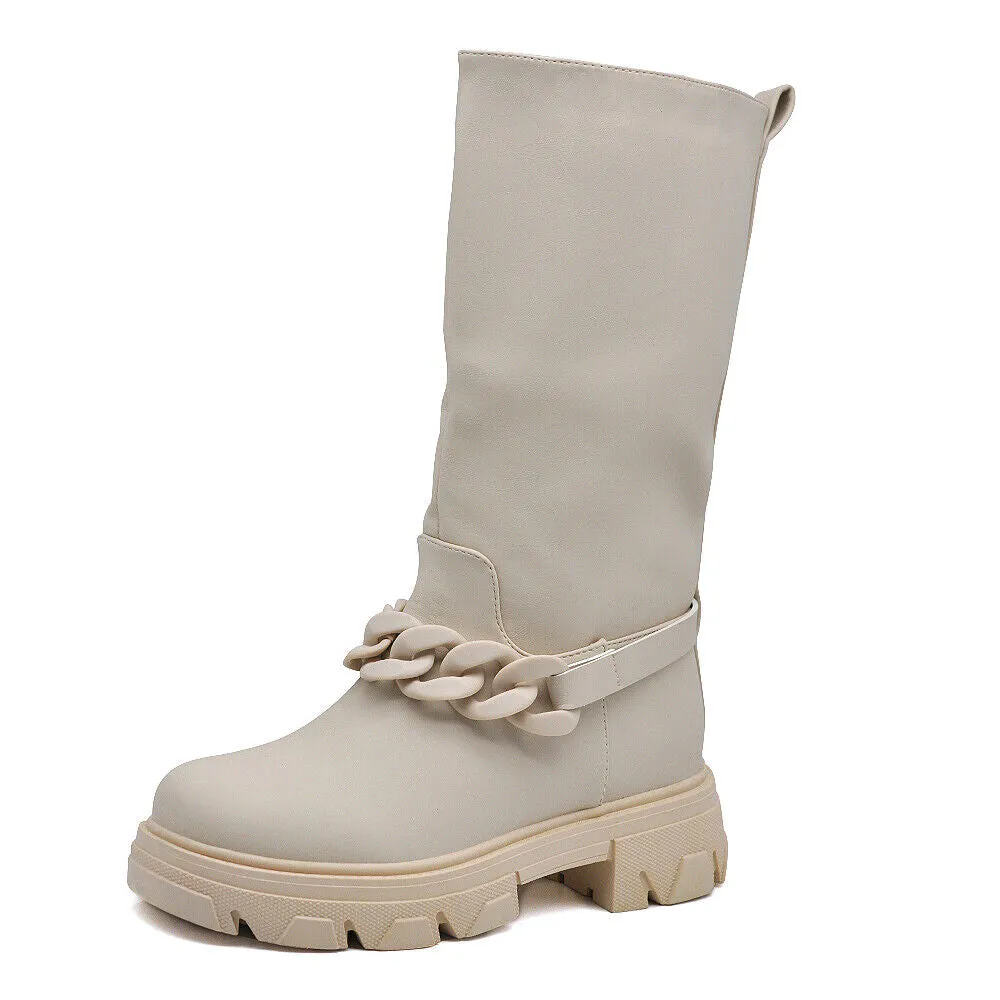 Stivali Alti Da Donna Stile Galosce Calosce Con Platform Catena Track WS085