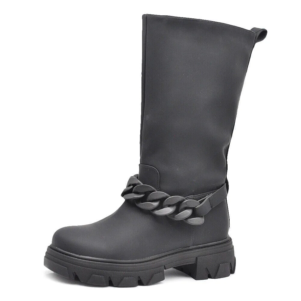 Stivali Alti Da Donna Stile Galosce Calosce Con Platform Catena Track WS085