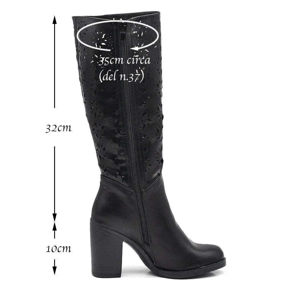 Stivali Camperos Primaverili Estivi Da Donna Tacco Grosso Traforati Alti MP315-2