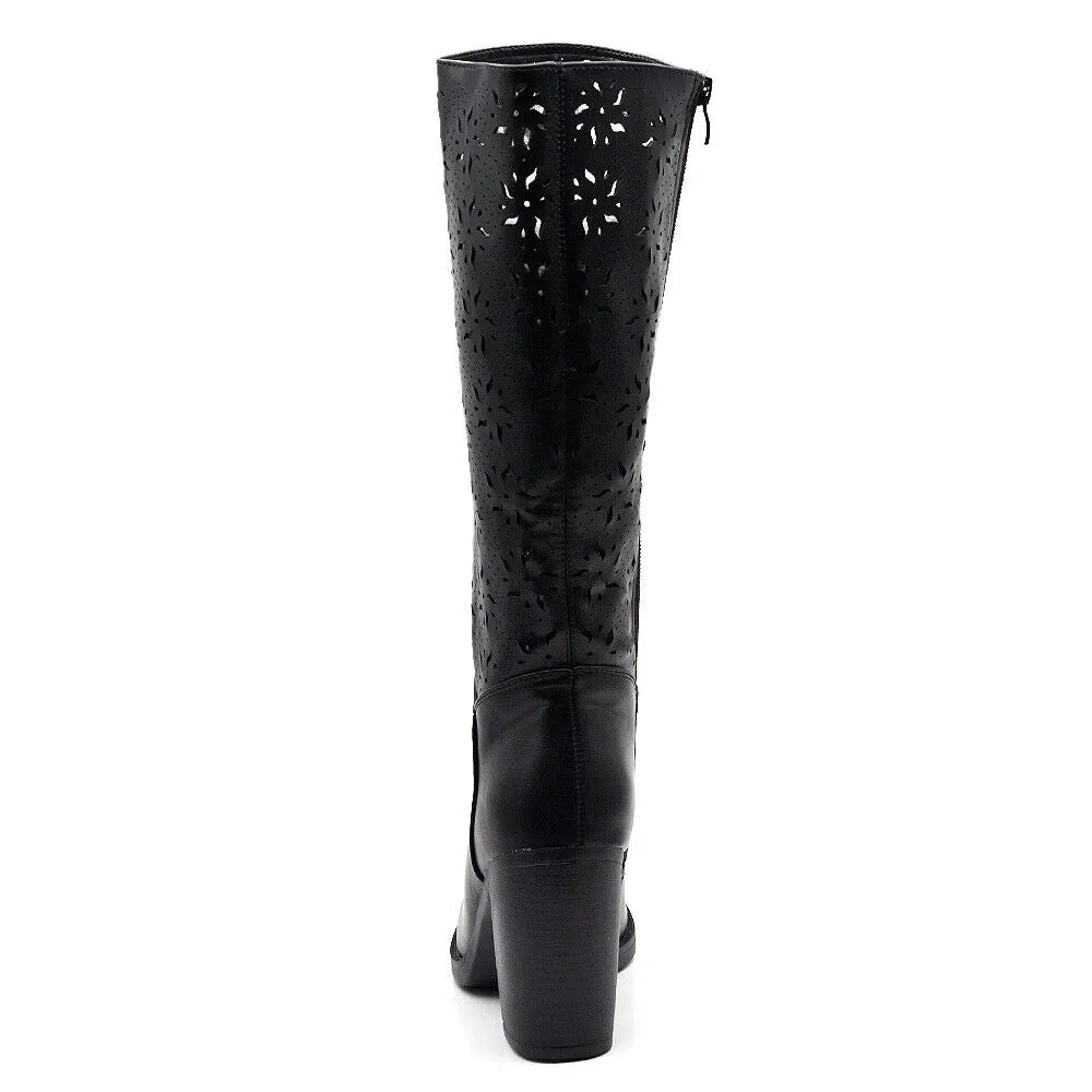 Stivali Camperos Primaverili Estivi Da Donna Tacco Grosso Traforati Alti MP315-2