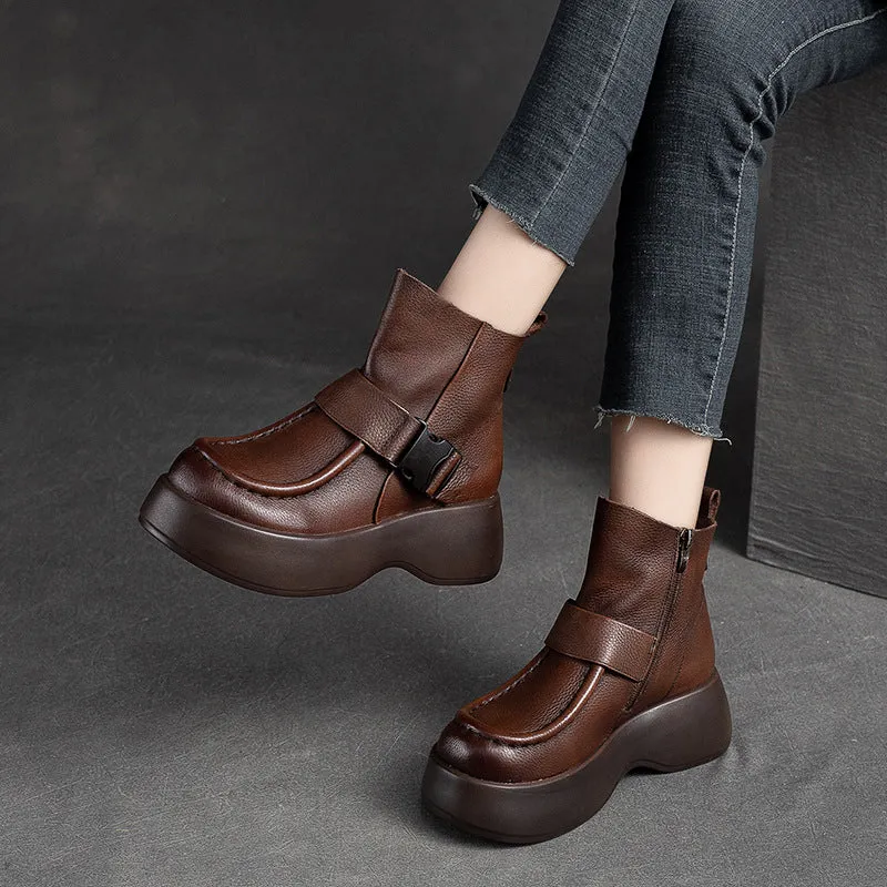 Stivali con plateau in pelle minimalista retrò da donna