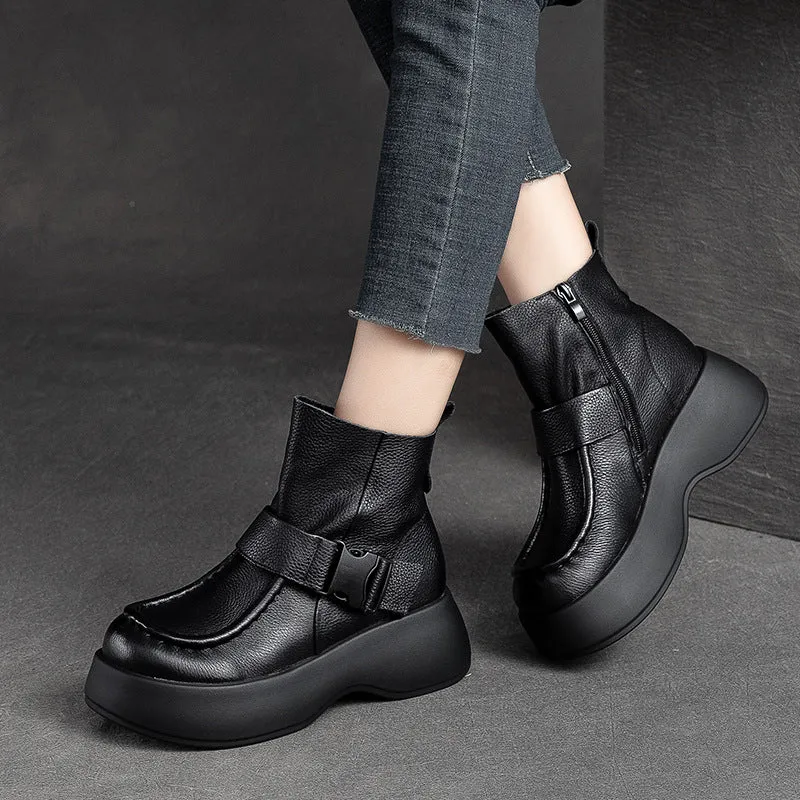 Stivali con plateau in pelle minimalista retrò da donna