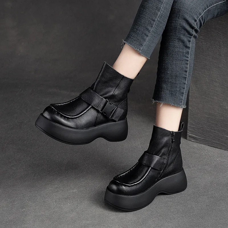 Stivali con plateau in pelle minimalista retrò da donna