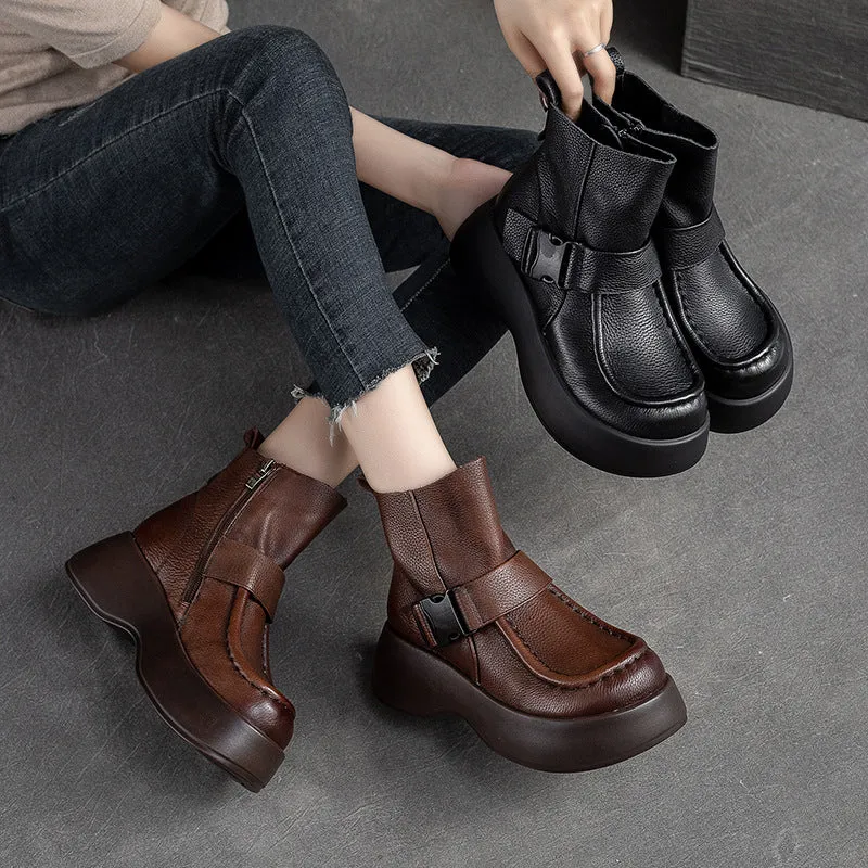 Stivali con plateau in pelle minimalista retrò da donna