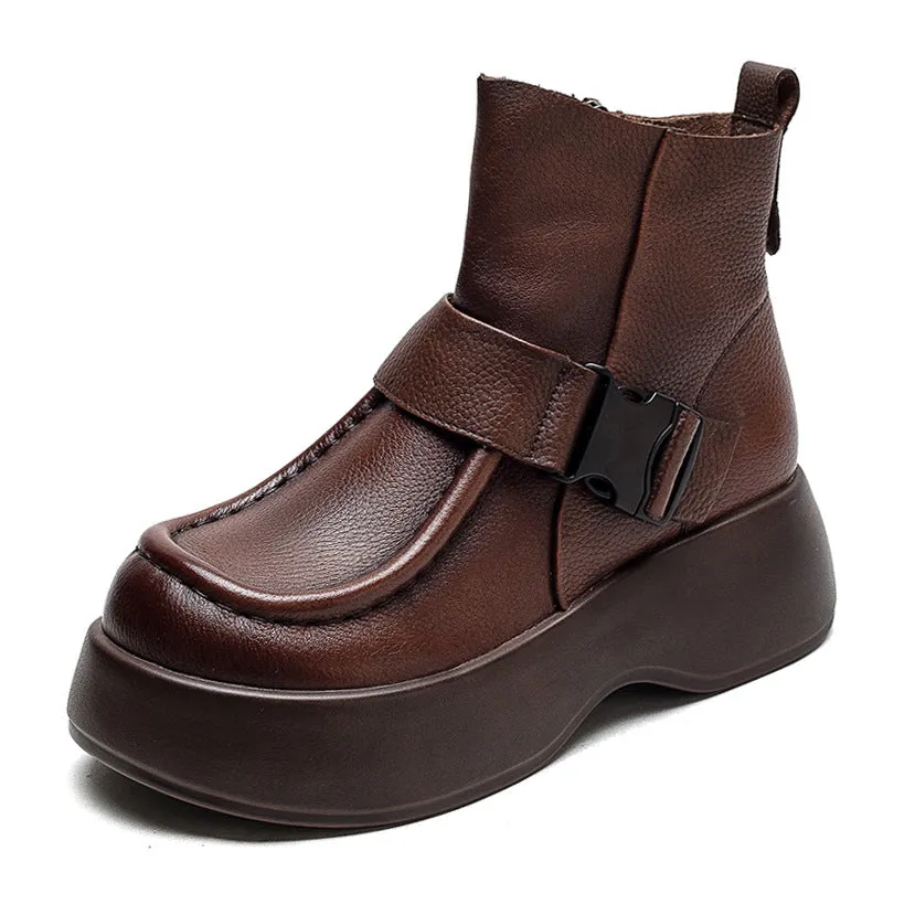 Stivali con plateau in pelle minimalista retrò da donna