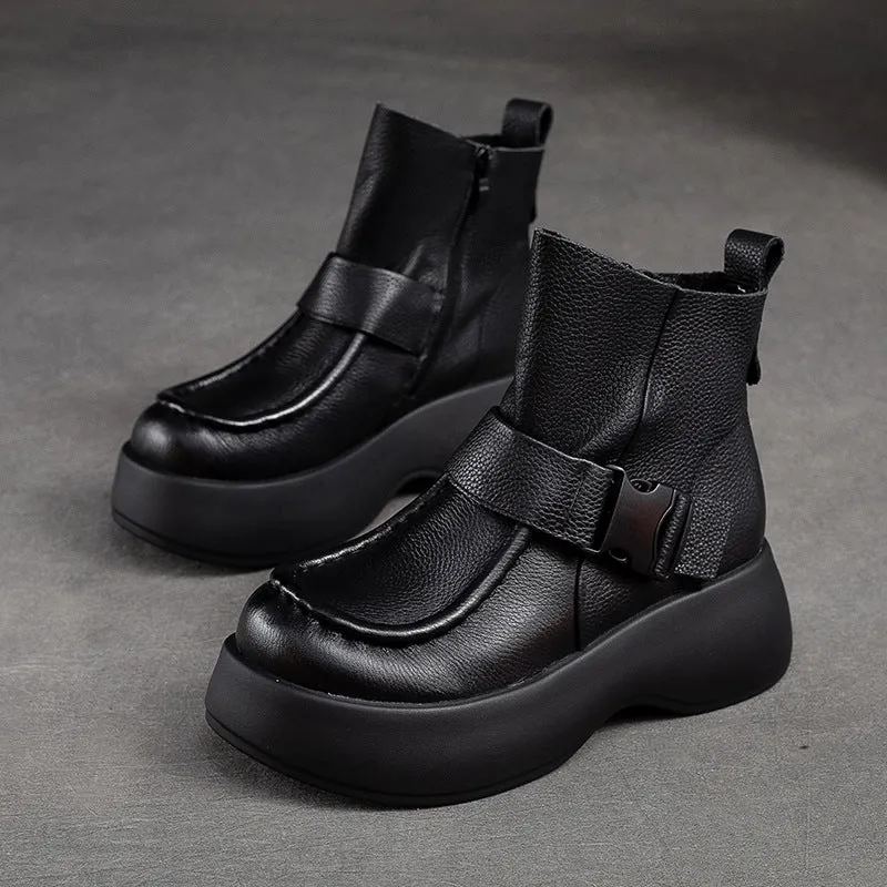 Stivali con plateau in pelle minimalista retrò da donna
