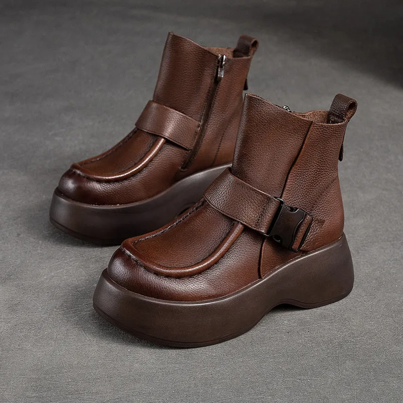 Stivali con plateau in pelle minimalista retrò da donna