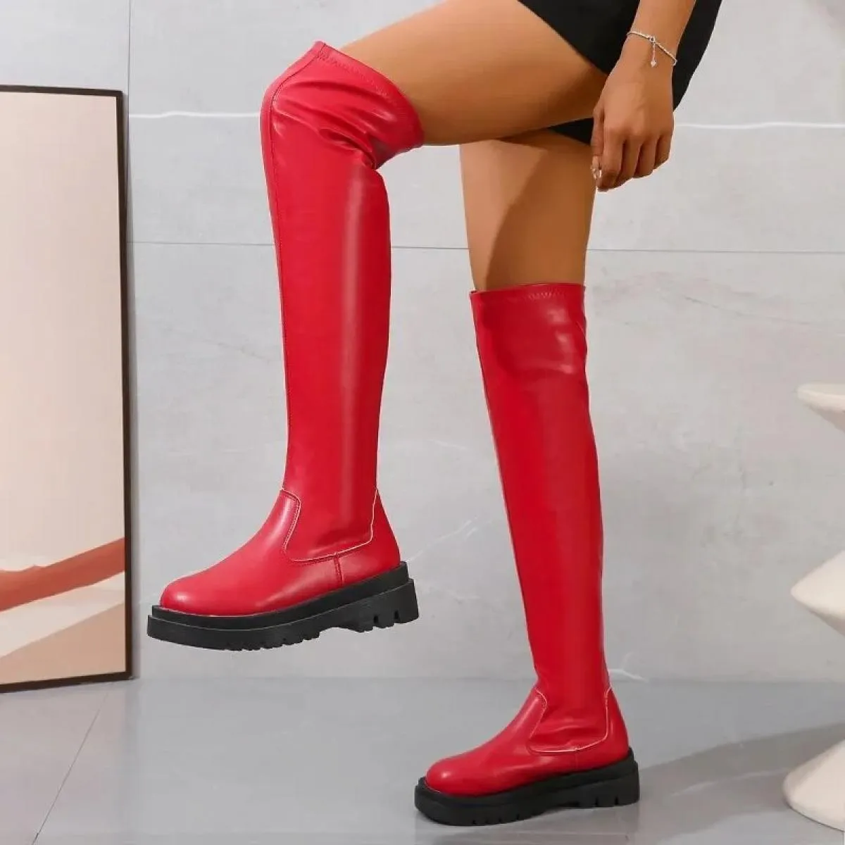 Stivali da donna Trend 2023 Stivali alti sopra il ginocchio Stivali lunghi da donna con plateau di lusso Stivale elastico di gra