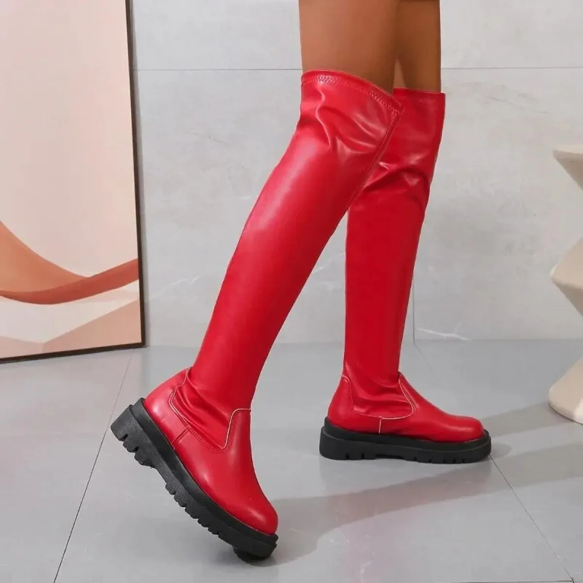 Stivali da donna Trend 2023 Stivali alti sopra il ginocchio Stivali lunghi da donna con plateau di lusso Stivale elastico di gra