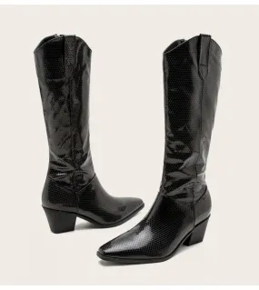Stivali da moto da donna autunno inverno Comodi stivali alti al ginocchio in morbida pelle con tacco spesso Stivali con tacco al