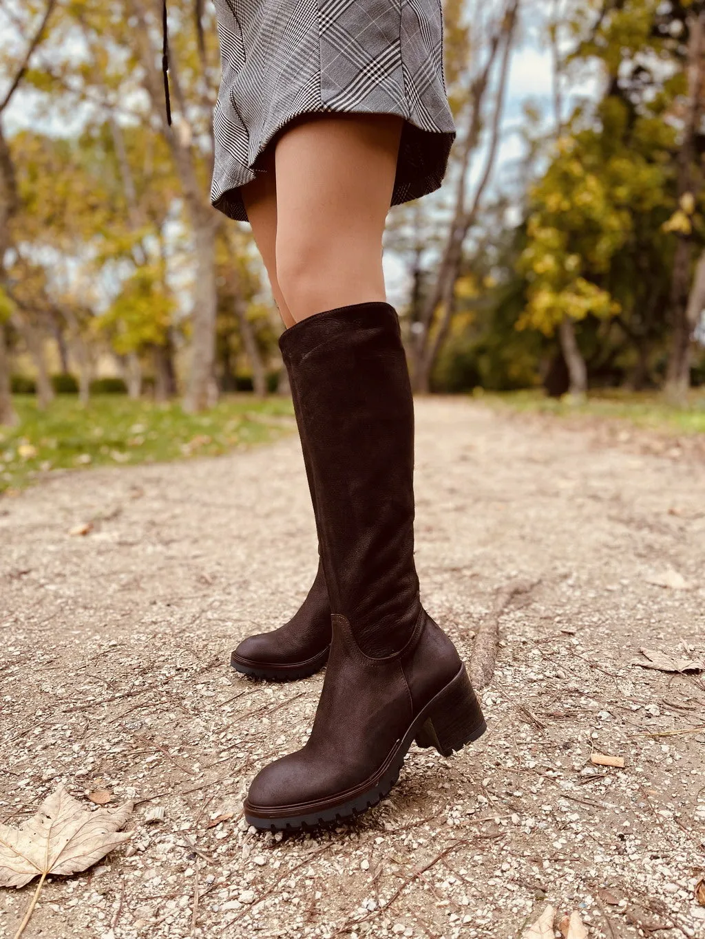 Stivali Donna Biker Testa di Moro Alti con Zip Made in Italy