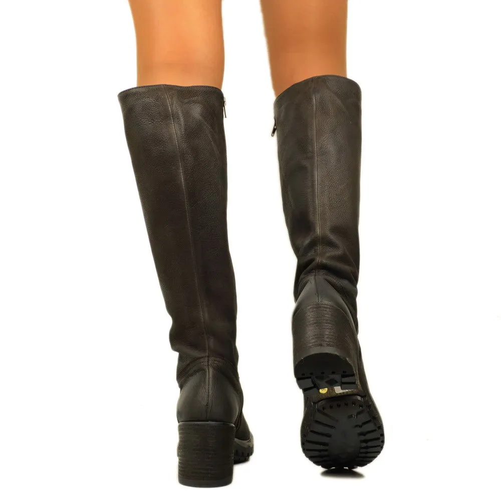 Stivali Donna Biker Testa di Moro Alti con Zip Made in Italy