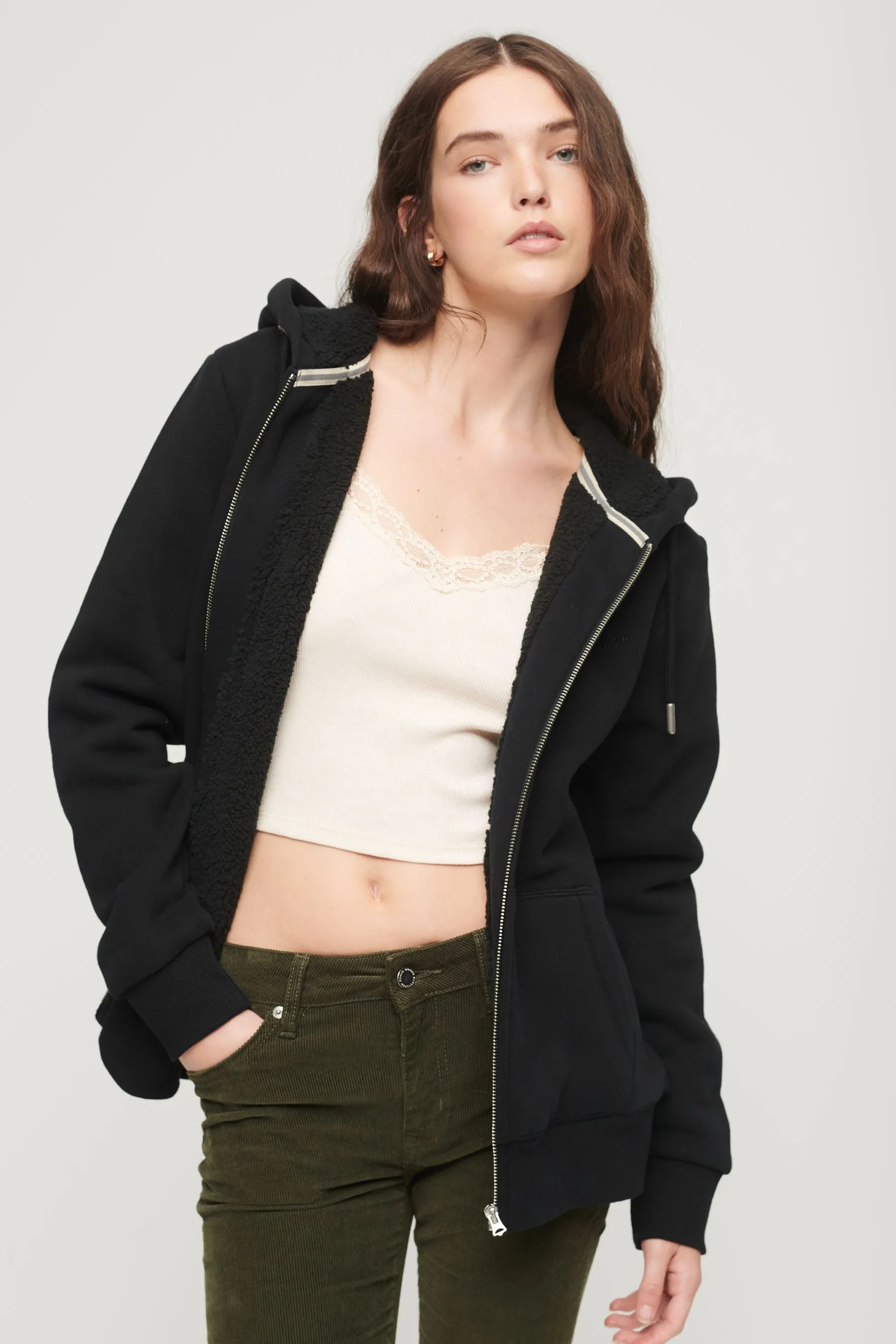 Superdry Essential - Felpa con cappuccio, zip e fodera in sherpa    