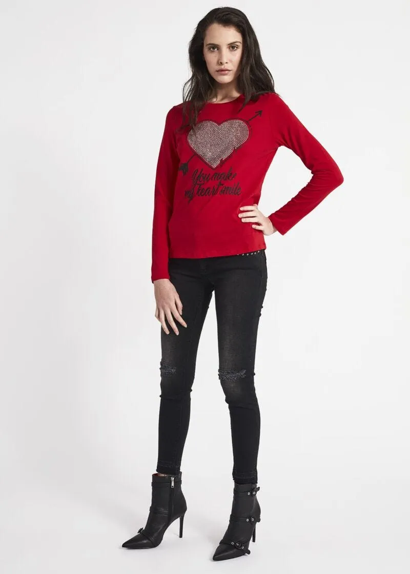 T-shirt a maniche lunghe con glitter