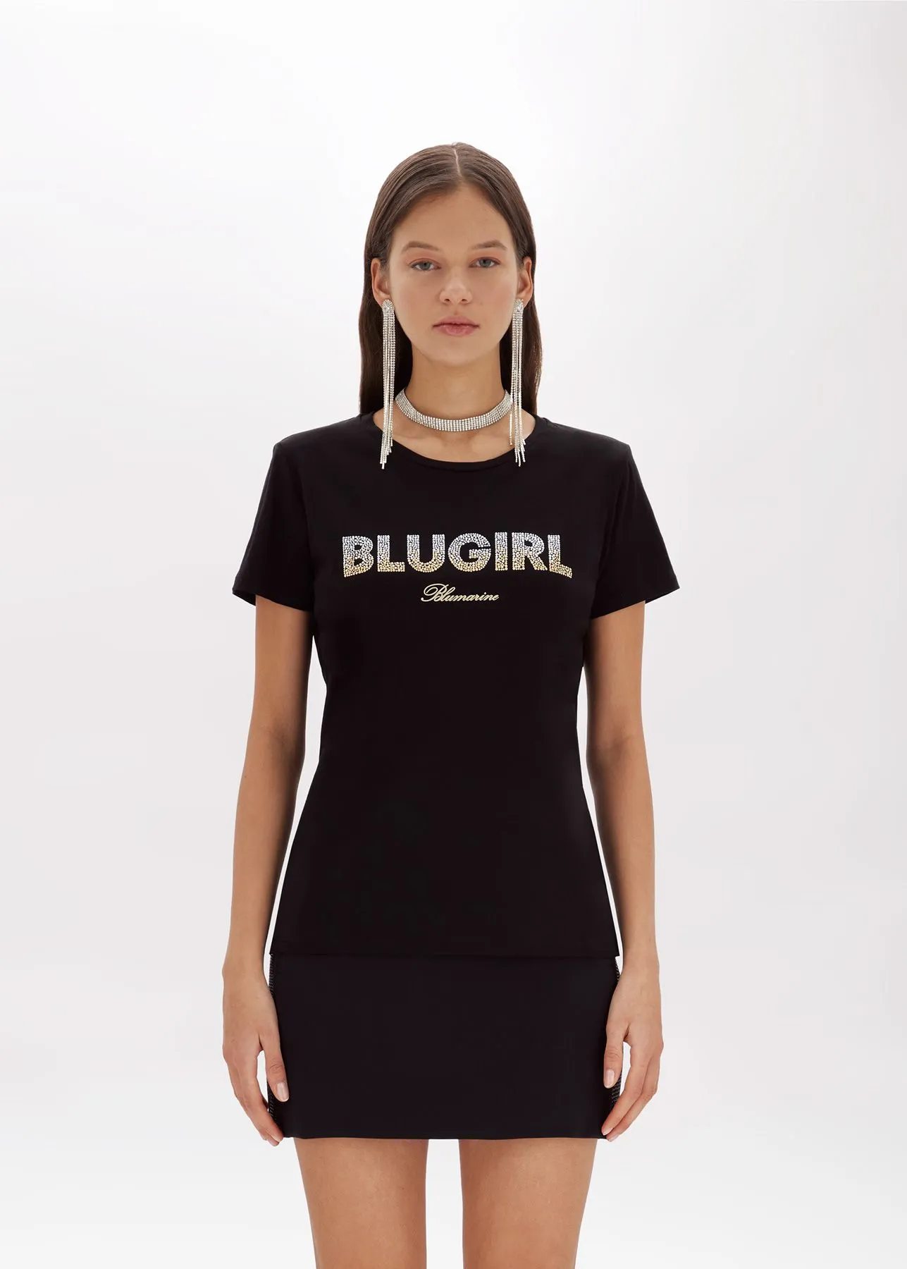 T-shirt in jersey con logo e borchie blugirl
