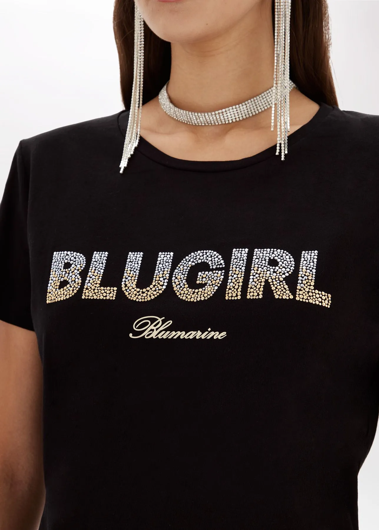 T-shirt in jersey con logo e borchie blugirl