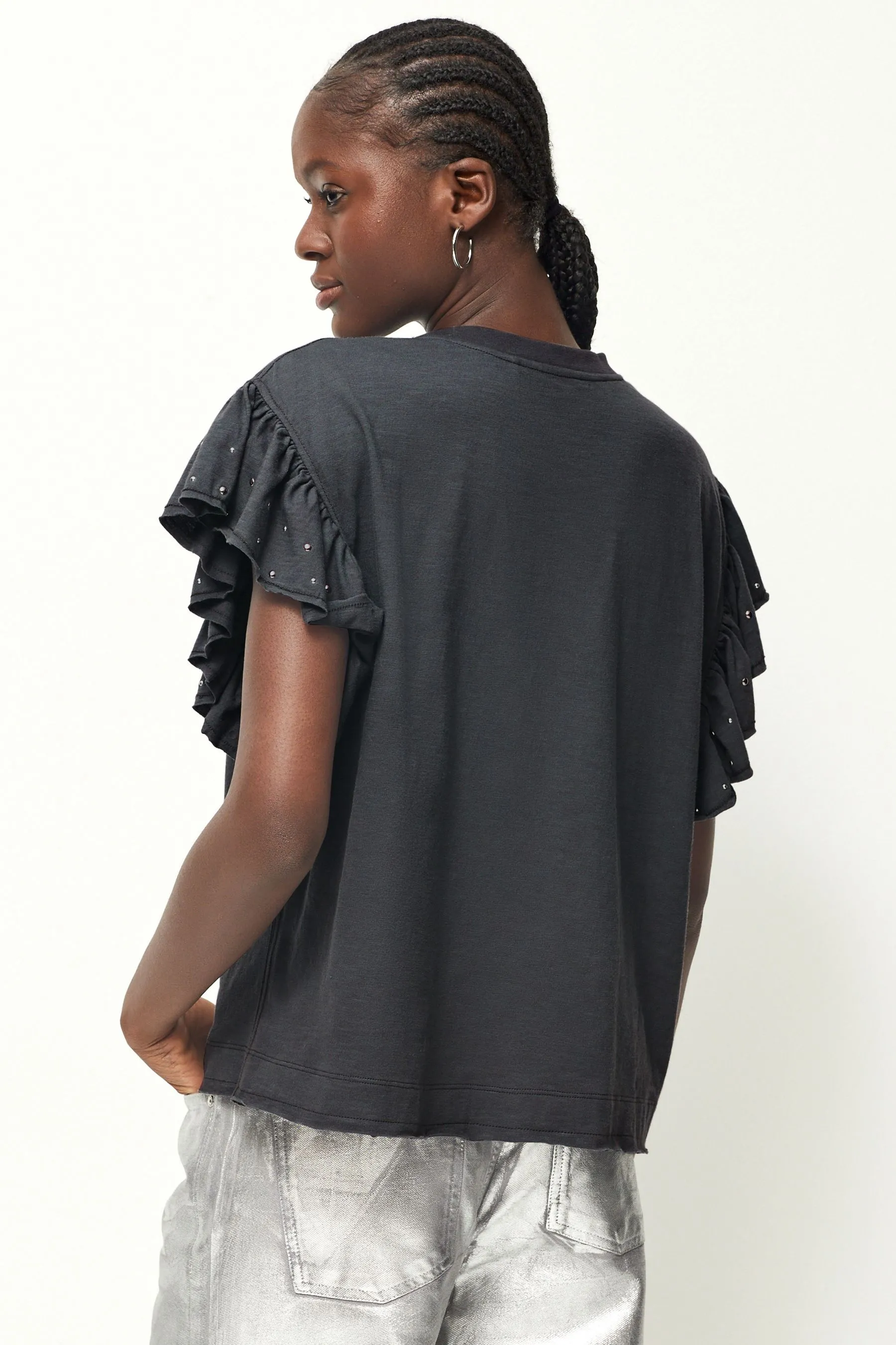 T-shirt Ruches maniche con borchie luccicanti