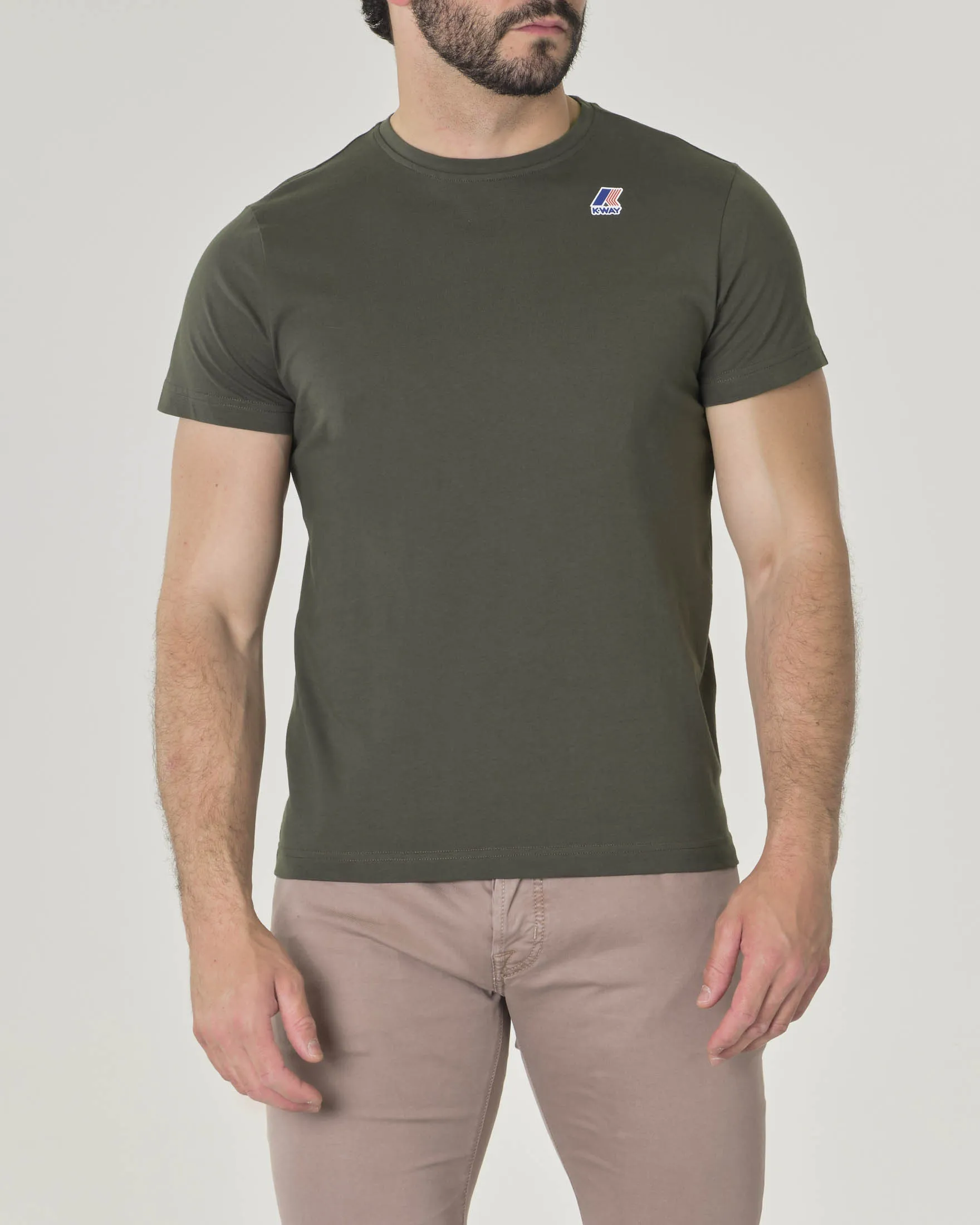 T-shirt verde militare mezza manica in jersey di cotone con logo piccolo