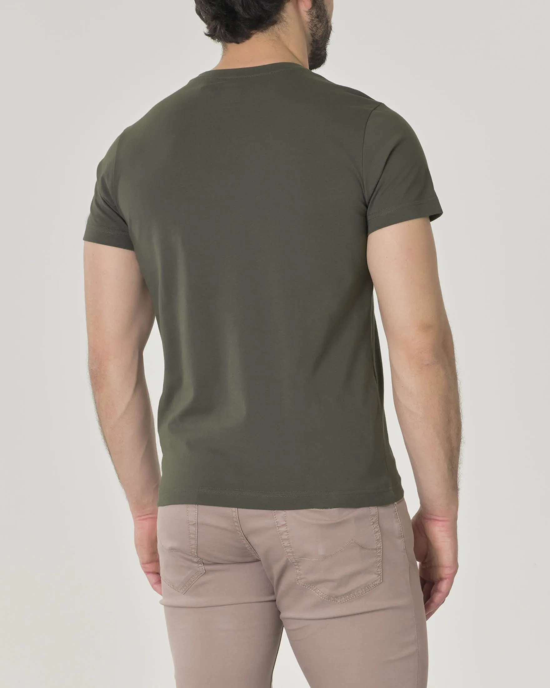 T-shirt verde militare mezza manica in jersey di cotone con logo piccolo