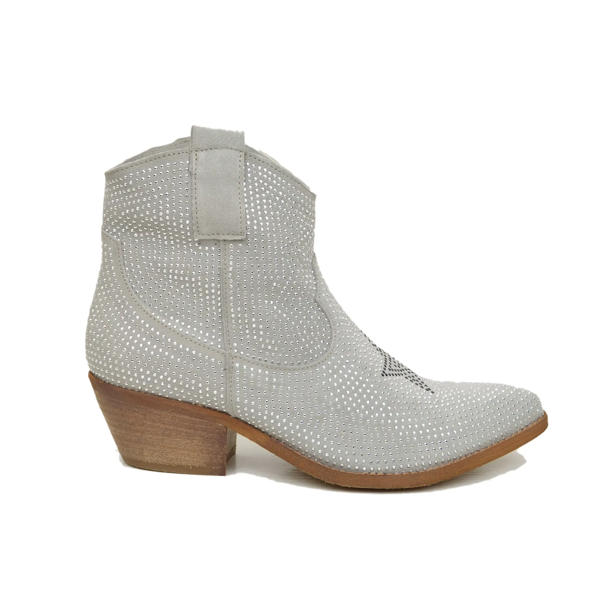 Texanini Tempestati di Strass con Stella Zip Laterale Grigio Perla