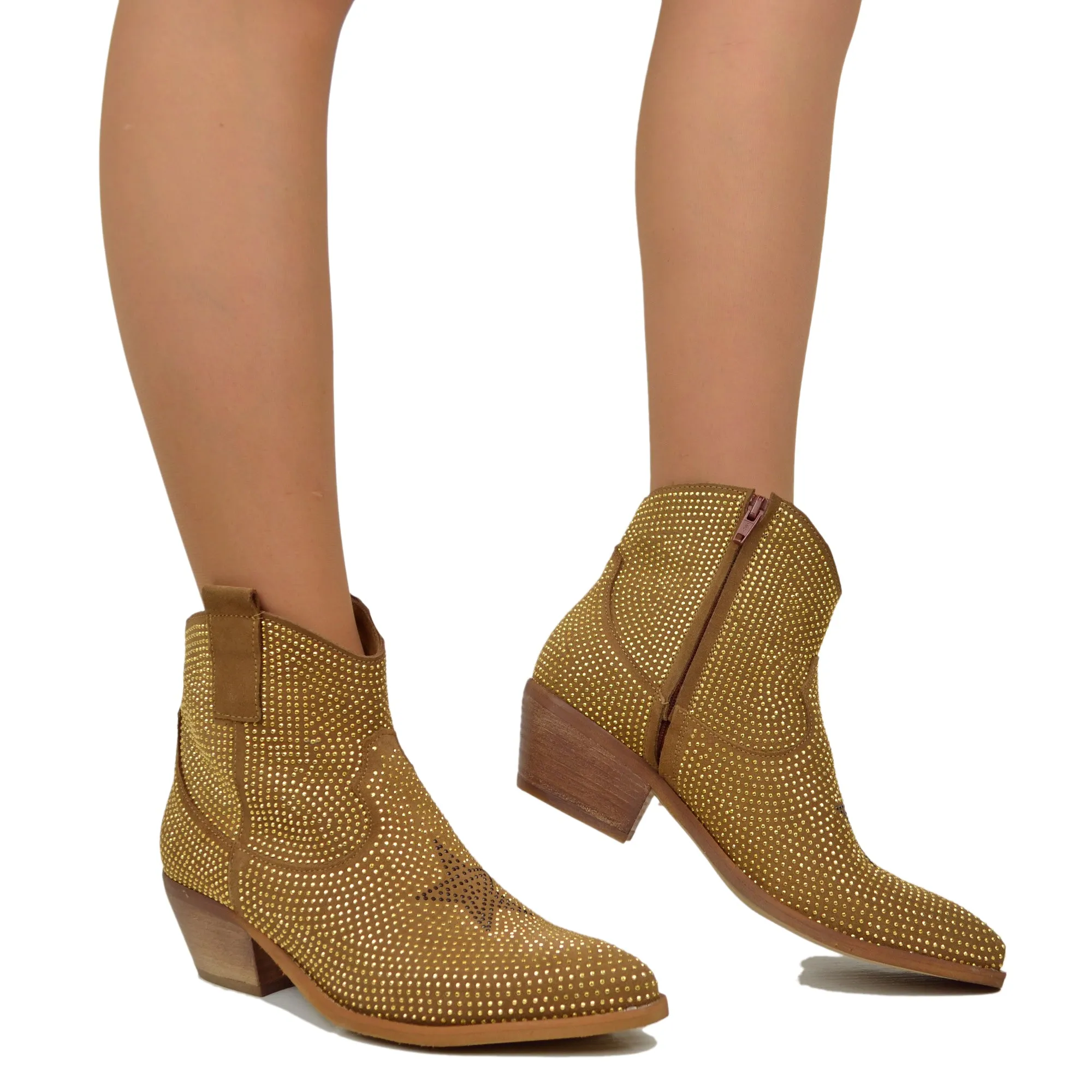 Texanini Tempestati di Strass con Stella Zip Laterale Stone