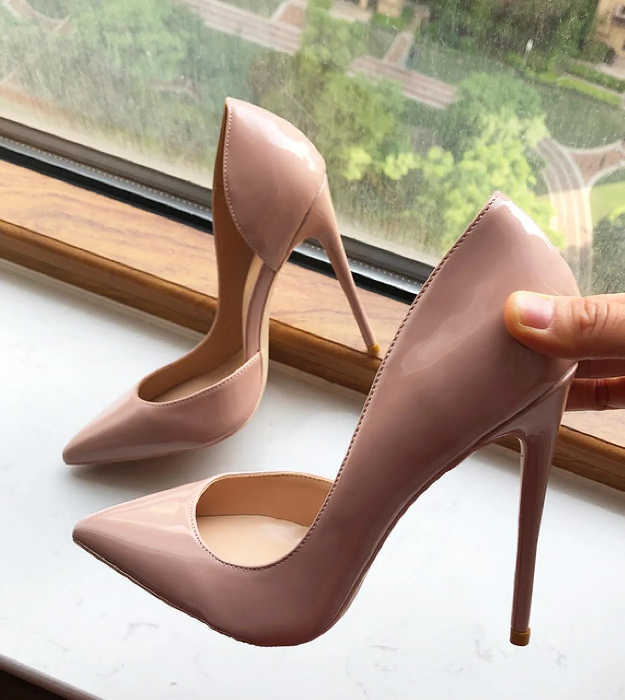 Tikicup 12cm 10cm 8cm Tacco alto Donna Nude Patent Dorsay Décolleté con punta a punta Décolleté eleganti Scarpe da sera per uffi