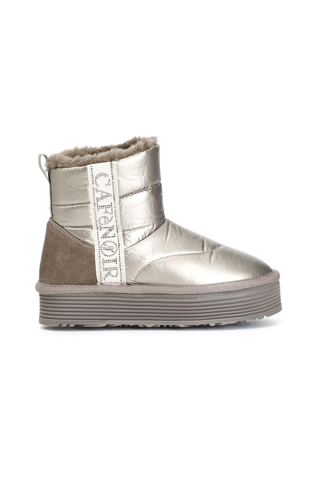 tronchetto in nylon con nastro logo strass antracite