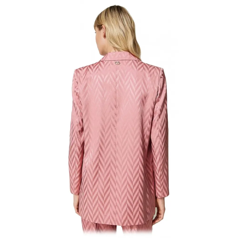 Twinset - Blazer Monopetto Disegno Chevron - Rosa - Giacche - Made in Italy - Luxury Exclusive Collection